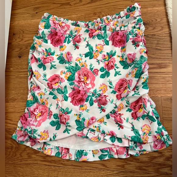 For Love & Lemons Becca Mini Skirt in Ivory With Pink Flowers size Medium - Picture 2 of 11